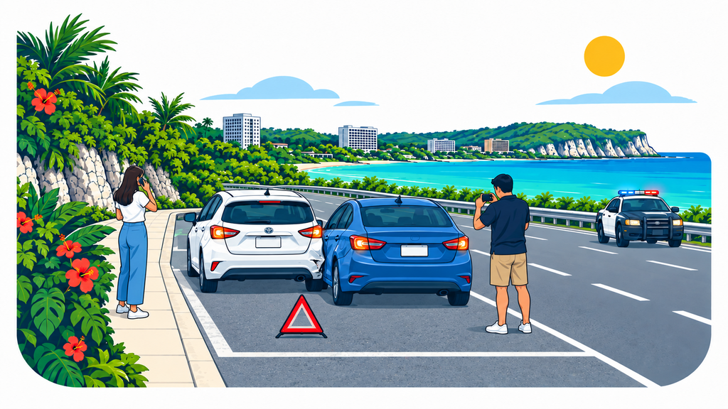 Drivers staying safe and contacting police after a two-car accident in Guam