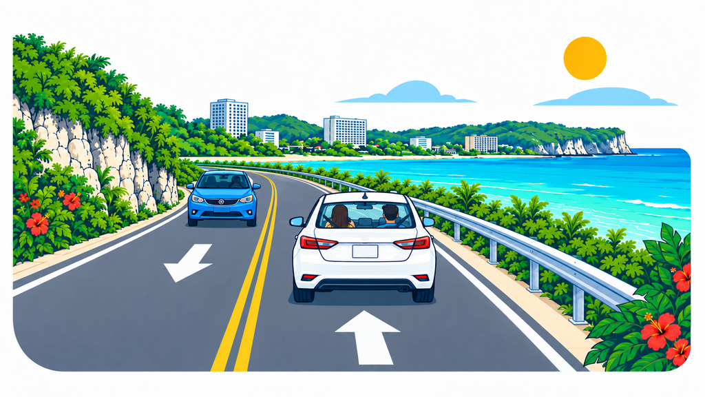 Traveler enjoying a relaxed drive in Guam after reviewing rental coverage