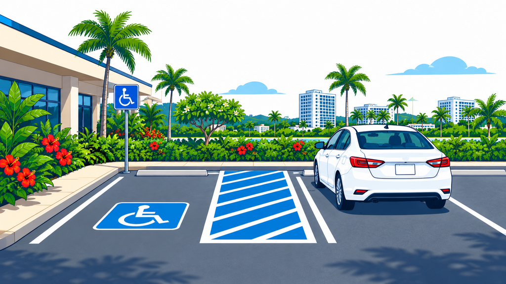 Empty accessible parking space and unobstructed striped access aisle in Guam