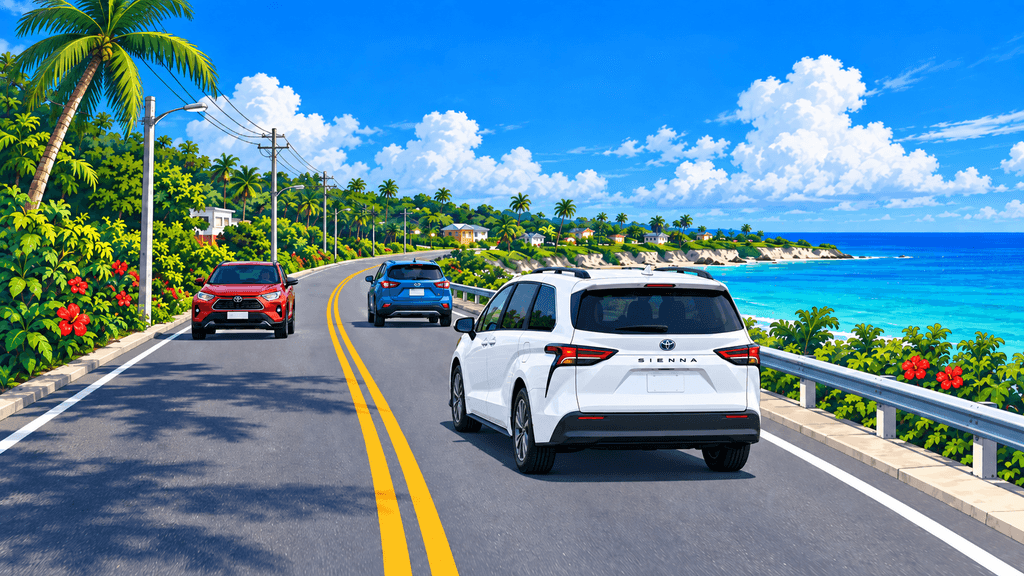 Left-hand-drive rental car on a right-hand-traffic road, showing the correct lane after a turn
